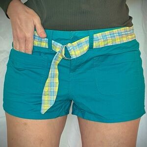 Lazer Jeans Teal/Turquoise Shorts with Plaid Belt